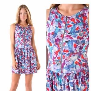Theory Achi Zip-Front Perplexing‎ Print Silk Watercolor Dress size 6